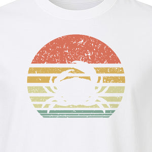 Crab T-Shirt, Retro Sunset Stripe Graphic for Beach Lovers and Animal Fans