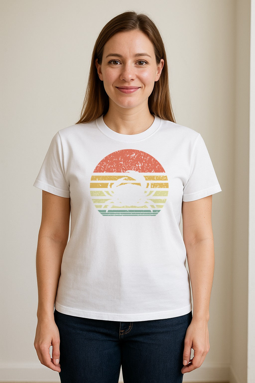 Crab T-Shirt, Retro Sunset Stripe Graphic for Beach Lovers and Animal Fans