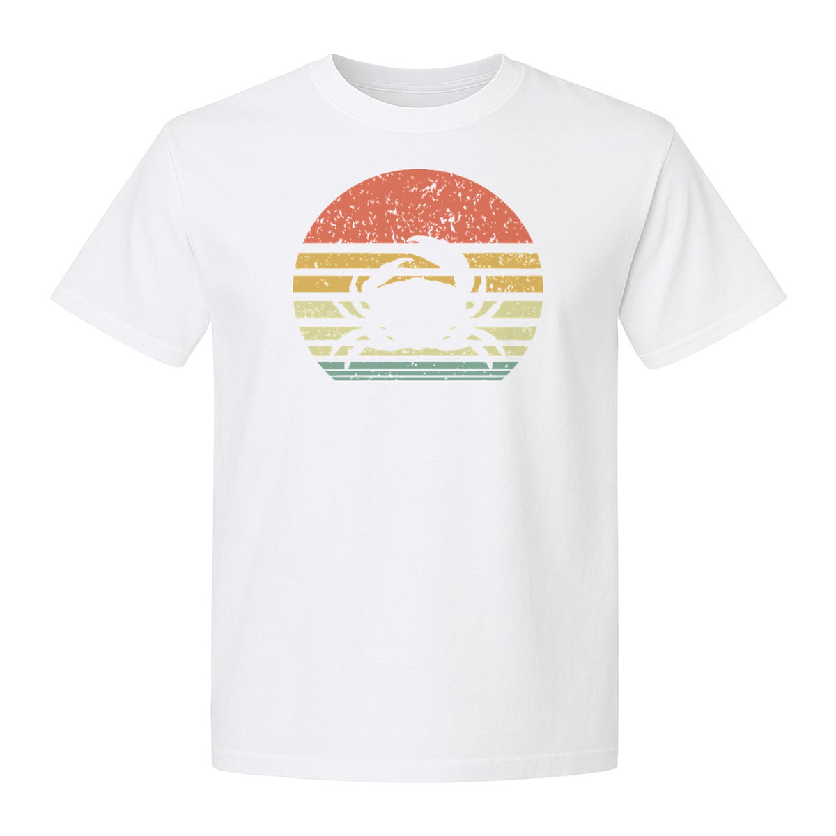 Crab T-Shirt, Retro Sunset Stripe Graphic for Beach Lovers and Animal Fans