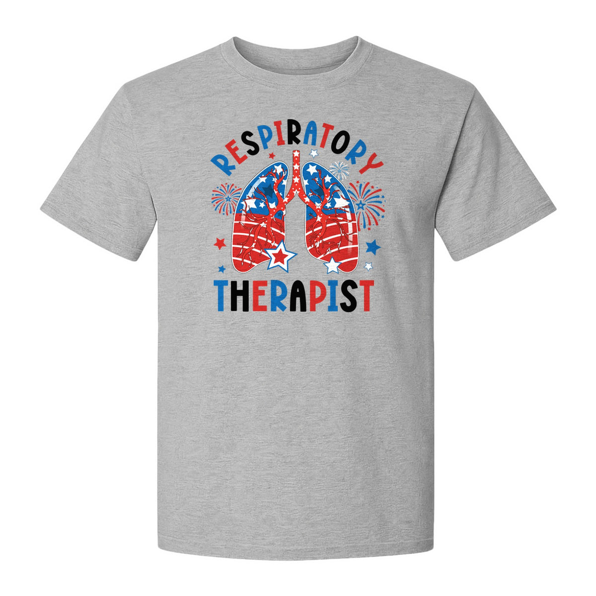 Respiratory Therapist T-Shirt, Patriotic Lungs Fireworks Design for Fourth of July Celebrations