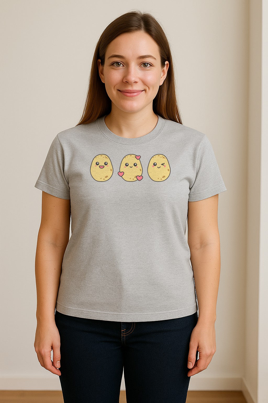 Potato T-Shirt, Three Cute Cartoon Faces Playful Vegetable Design for Foodies and Gardeners