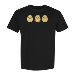 Potato T-Shirt, Three Cute Cartoon Faces Playful Vegetable Design for Foodies and Gardeners