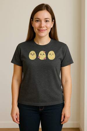 Potato T-Shirt, Three Cute Cartoon Faces Playful Vegetable Design for Foodies and Gardeners