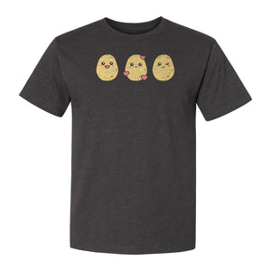 Potato T-Shirt, Three Cute Cartoon Faces Playful Vegetable Design for Foodies and Gardeners