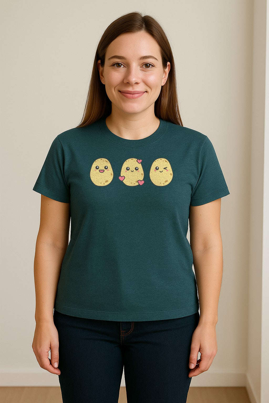 Potato T-Shirt, Three Cute Cartoon Faces Playful Vegetable Design for Foodies and Gardeners