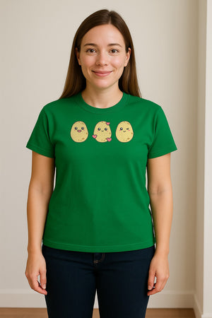 Potato T-Shirt, Three Cute Cartoon Faces Playful Vegetable Design for Foodies and Gardeners