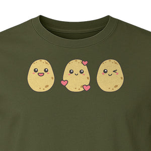 Potato T-Shirt, Three Cute Cartoon Faces Playful Vegetable Design for Foodies and Gardeners
