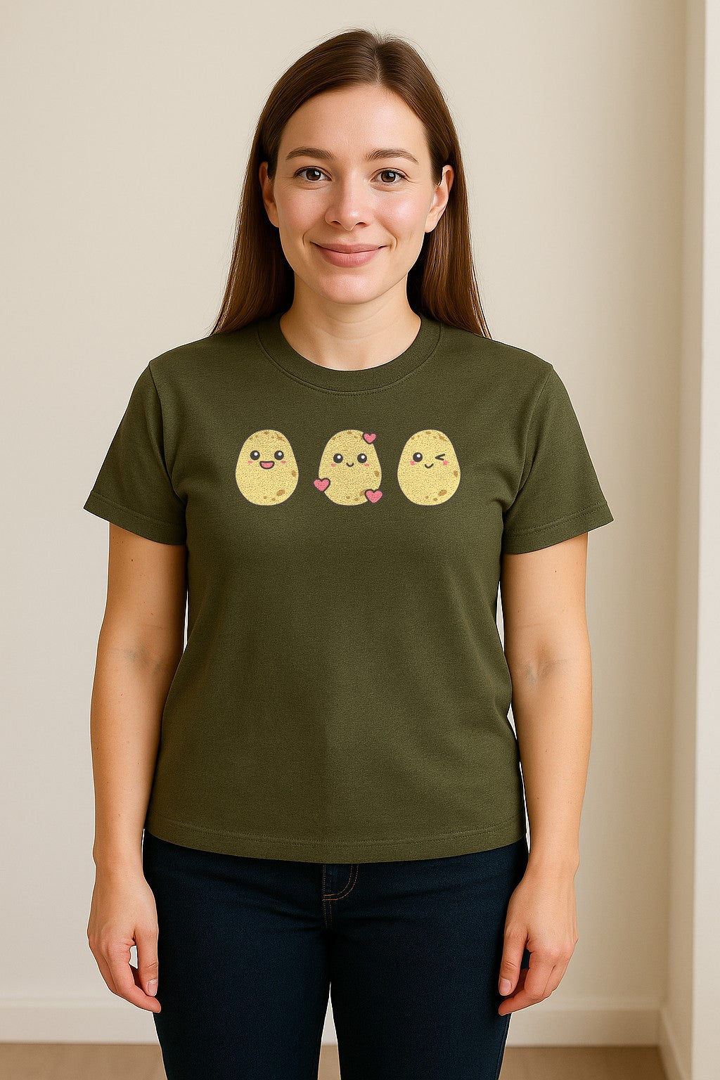 Potato T-Shirt, Three Cute Cartoon Faces Playful Vegetable Design for Foodies and Gardeners