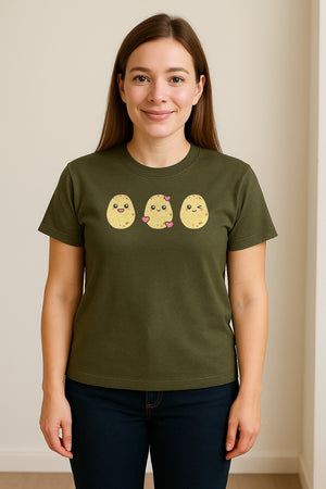 Potato T-Shirt, Three Cute Cartoon Faces Playful Vegetable Design for Foodies and Gardeners