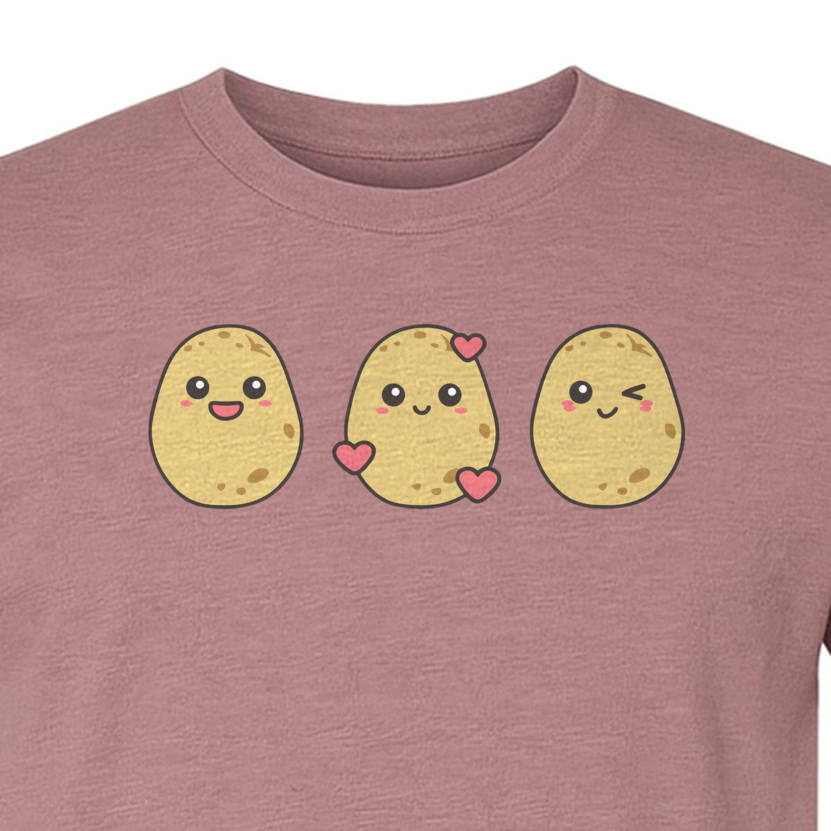 Potato T-Shirt, Three Cute Cartoon Faces Playful Vegetable Design for Foodies and Gardeners