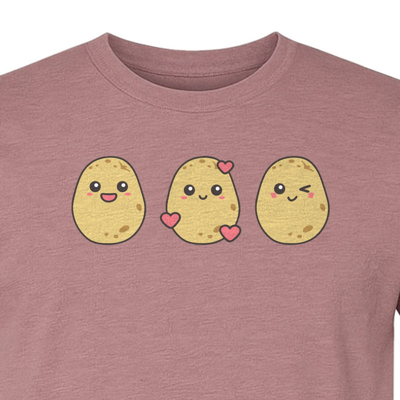 Potato T-Shirt, Three Cute Cartoon Faces Playful Vegetable Design for Foodies and Gardeners