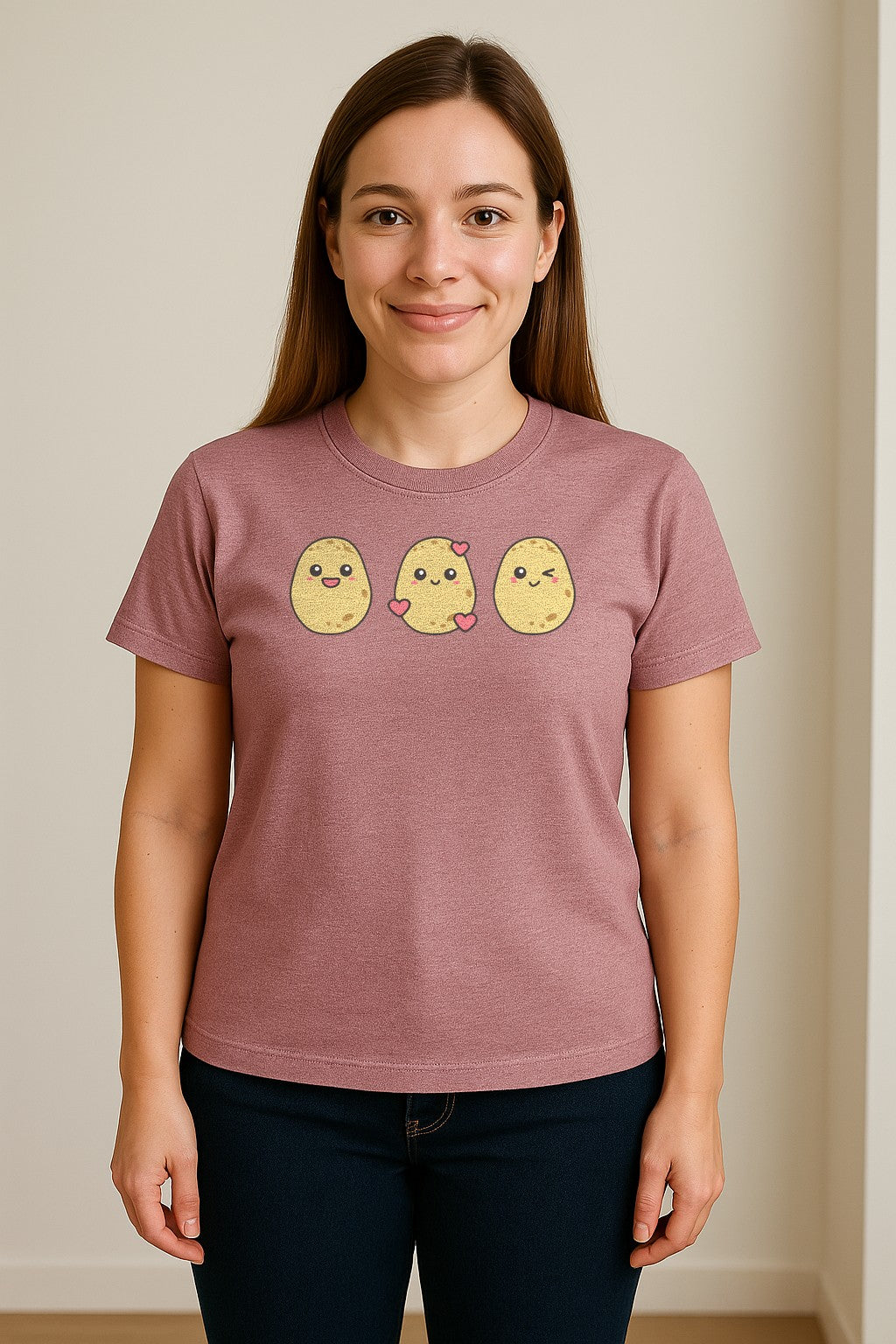 Potato T-Shirt, Three Cute Cartoon Faces Playful Vegetable Design for Foodies and Gardeners