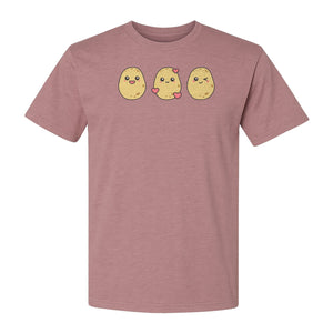 Potato T-Shirt, Three Cute Cartoon Faces Playful Vegetable Design for Foodies and Gardeners
