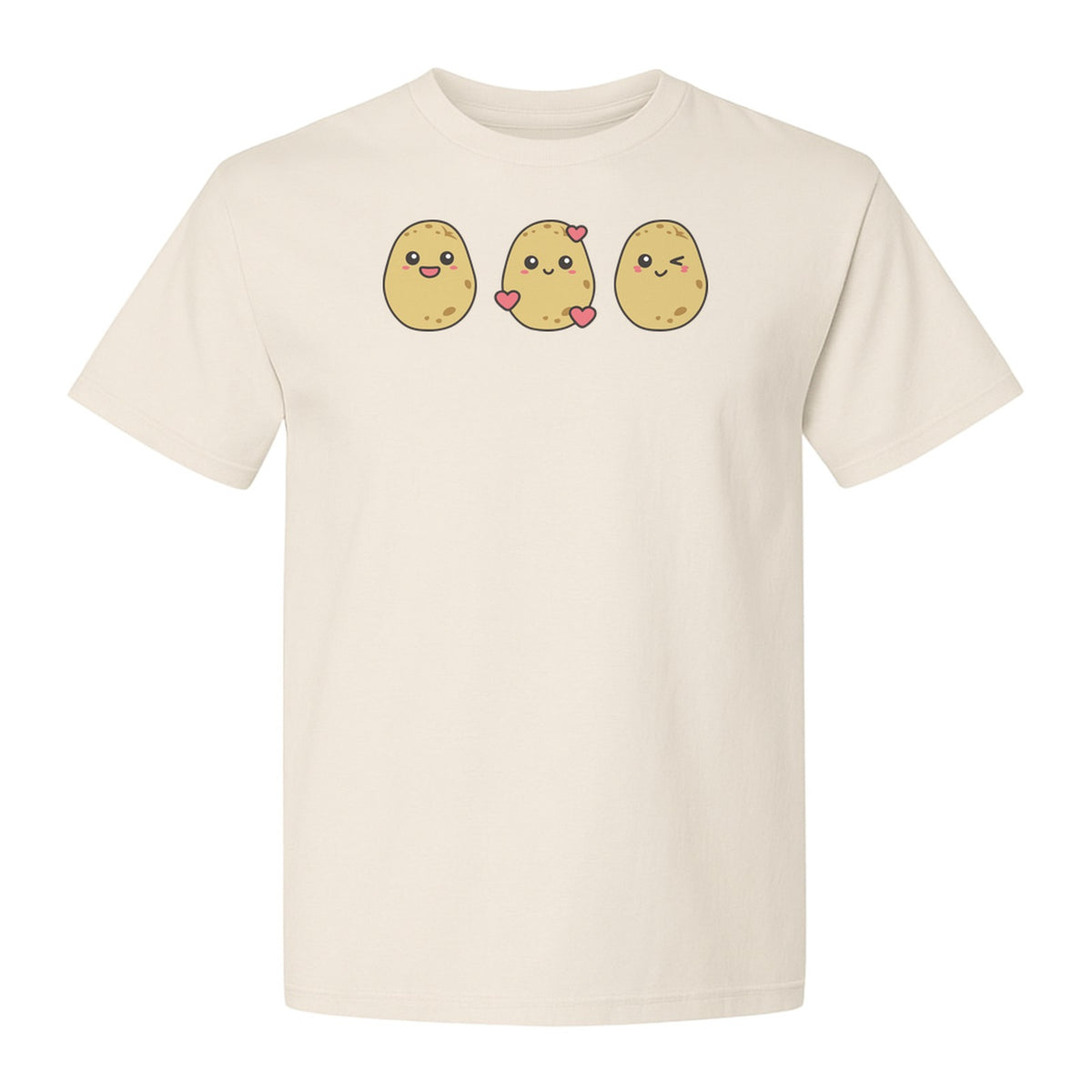 Potato T-Shirt, Three Cute Cartoon Faces Playful Vegetable Design for Foodies and Gardeners