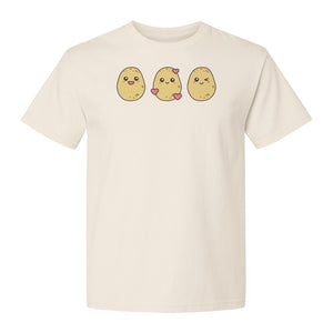 Potato T-Shirt, Three Cute Cartoon Faces Playful Vegetable Design for Foodies and Gardeners