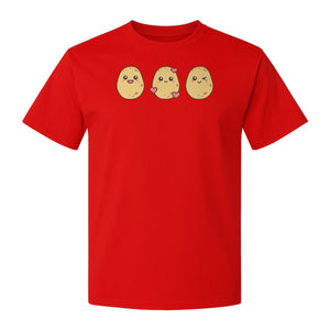 Potato T-Shirt, Three Cute Cartoon Faces Playful Vegetable Design for Foodies and Gardeners