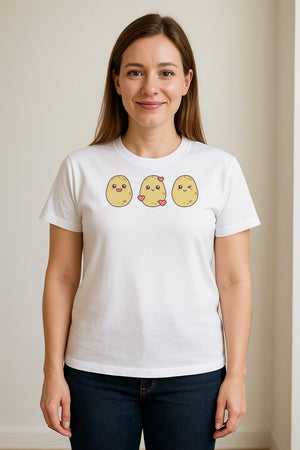 Potato T-Shirt, Three Cute Cartoon Faces Playful Vegetable Design for Foodies and Gardeners