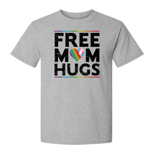 Free Mom Hugs T-Shirt, Rainbow Heart Design for LGBTQ+ Support and Pride Month Events