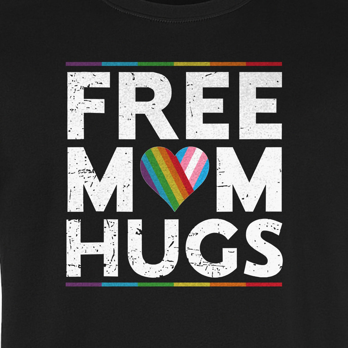 Free Mom Hugs T-Shirt, Rainbow Heart Design for LGBTQ+ Support and Pride Month Events