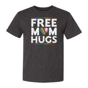 Free Mom Hugs T-Shirt, Rainbow Heart Design for LGBTQ+ Support and Pride Month Events