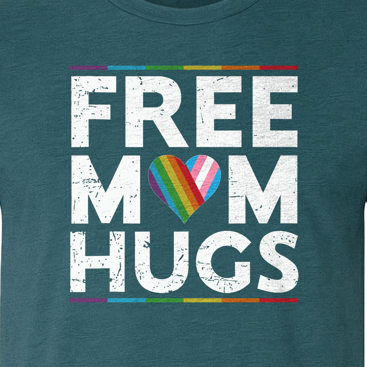 Free Mom Hugs T-Shirt, Rainbow Heart Design for LGBTQ+ Support and Pride Month Events