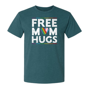 Free Mom Hugs T-Shirt, Rainbow Heart Design for LGBTQ+ Support and Pride Month Events