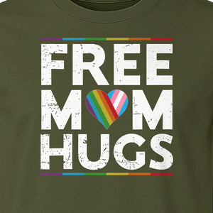 Free Mom Hugs T-Shirt, Rainbow Heart Design for LGBTQ+ Support and Pride Month Events