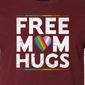 Free Mom Hugs T-Shirt, Rainbow Heart Design for LGBTQ+ Support and Pride Month Events