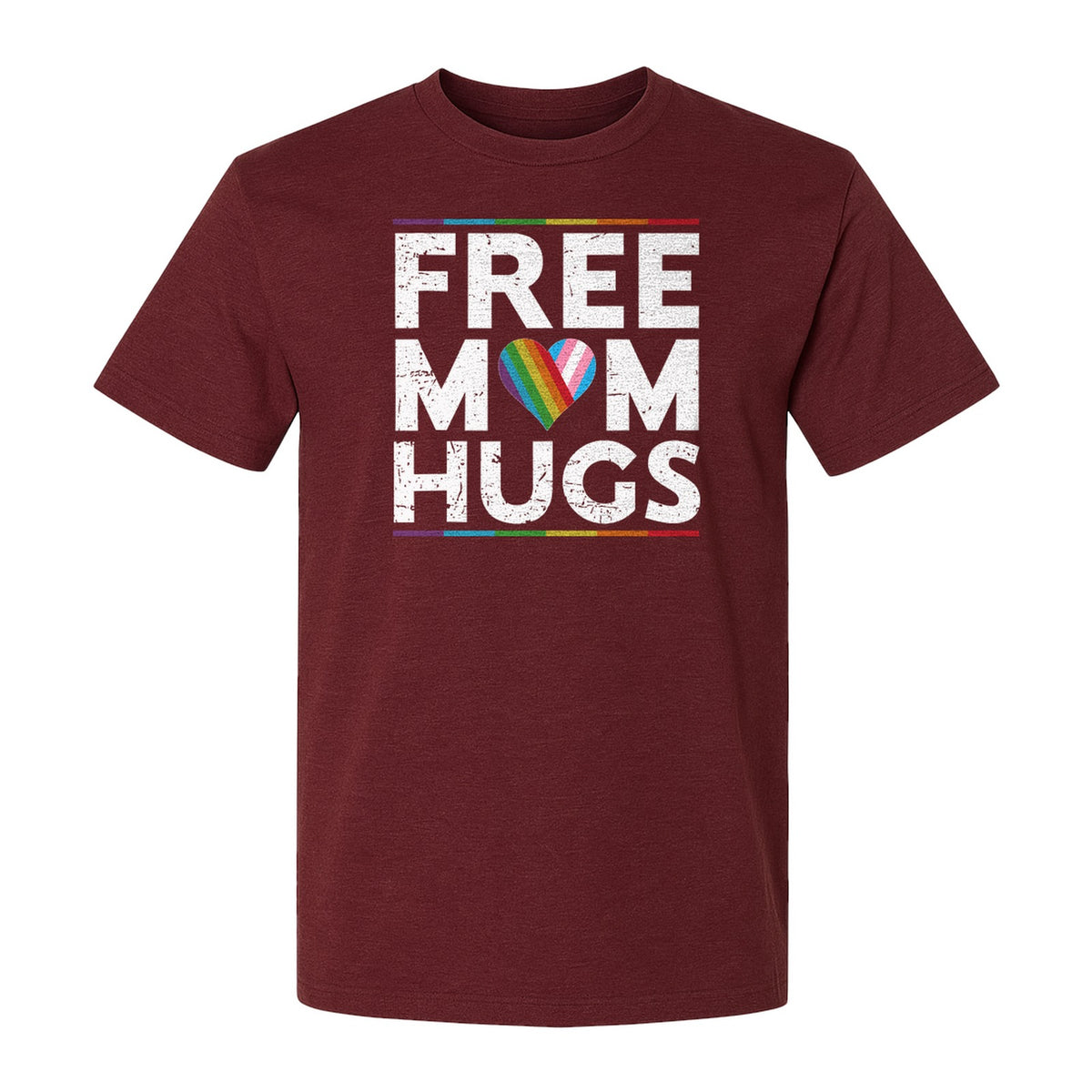 Free Mom Hugs T-Shirt, Rainbow Heart Design for LGBTQ+ Support and Pride Month Events