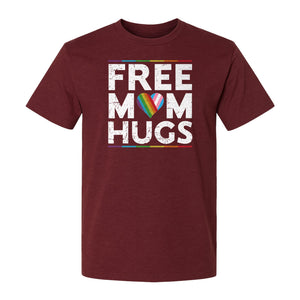 Free Mom Hugs T-Shirt, Rainbow Heart Design for LGBTQ+ Support and Pride Month Events