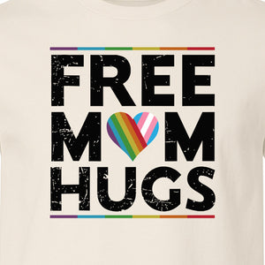 Free Mom Hugs T-Shirt, Rainbow Heart Design for LGBTQ+ Support and Pride Month Events