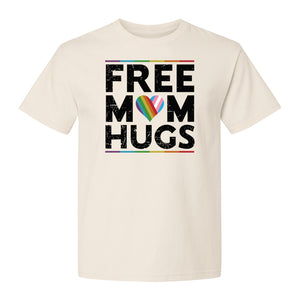 Free Mom Hugs T-Shirt, Rainbow Heart Design for LGBTQ+ Support and Pride Month Events