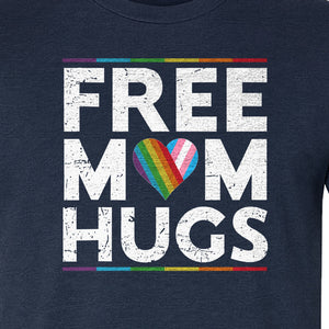 Free Mom Hugs T-Shirt, Rainbow Heart Design for LGBTQ+ Support and Pride Month Events