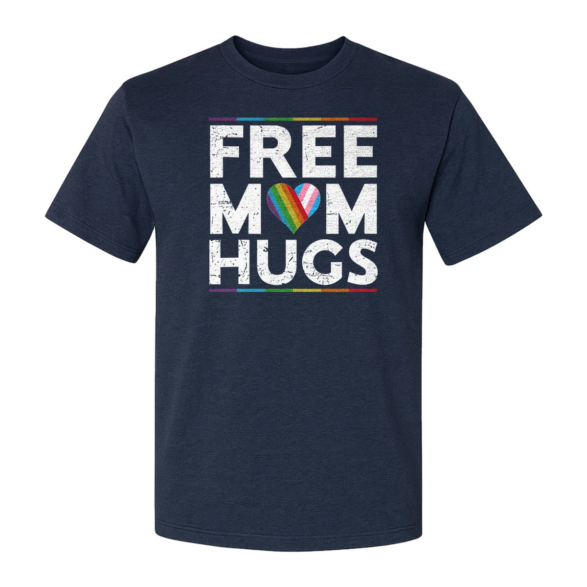 Free Mom Hugs T-Shirt, Rainbow Heart Design for LGBTQ+ Support and Pride Month Events