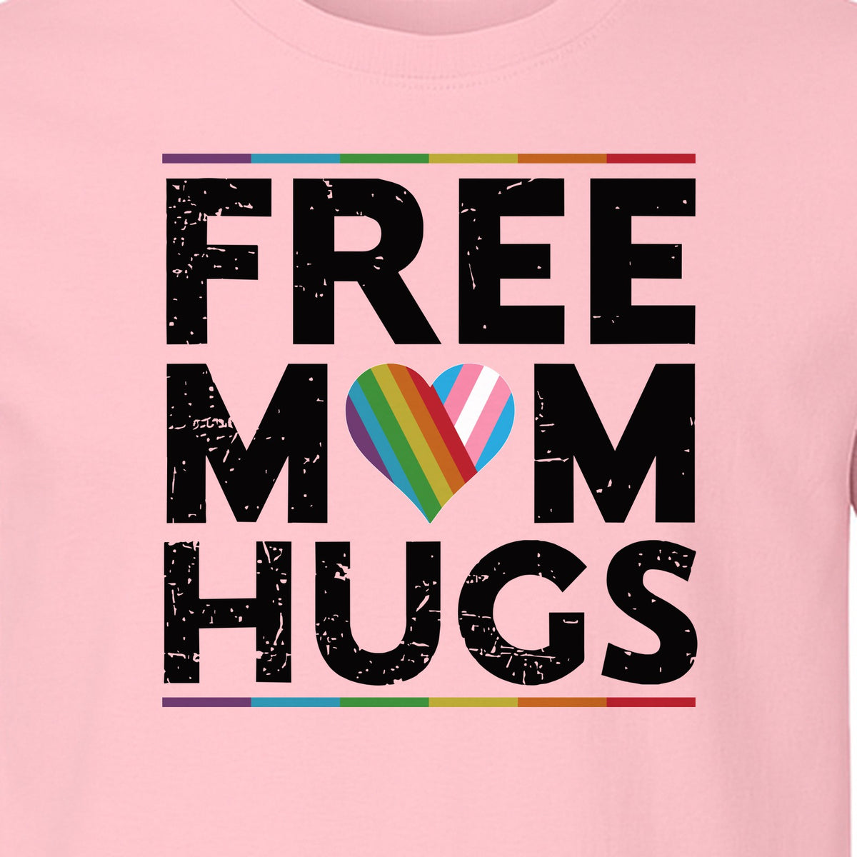 Free Mom Hugs T-Shirt, Rainbow Heart Design for LGBTQ+ Support and Pride Month Events