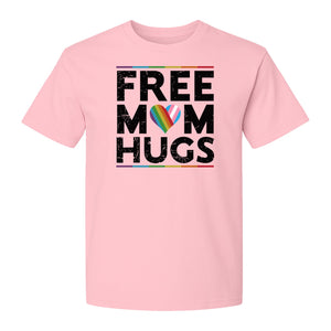 Free Mom Hugs T-Shirt, Rainbow Heart Design for LGBTQ+ Support and Pride Month Events