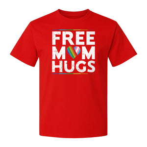 Free Mom Hugs T-Shirt, Rainbow Heart Design for LGBTQ+ Support and Pride Month Events