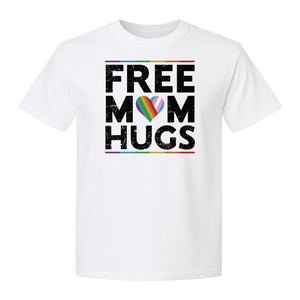 Free Mom Hugs T-Shirt, Rainbow Heart Design for LGBTQ+ Support and Pride Month Events