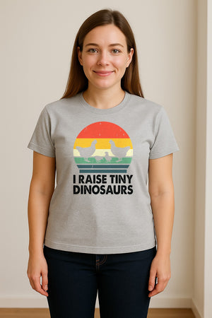 Chicken T-Shirt, I Raise Tiny Dinosaurs Retro Farm Life Graphic for Backyard Flock Owners and Homesteaders