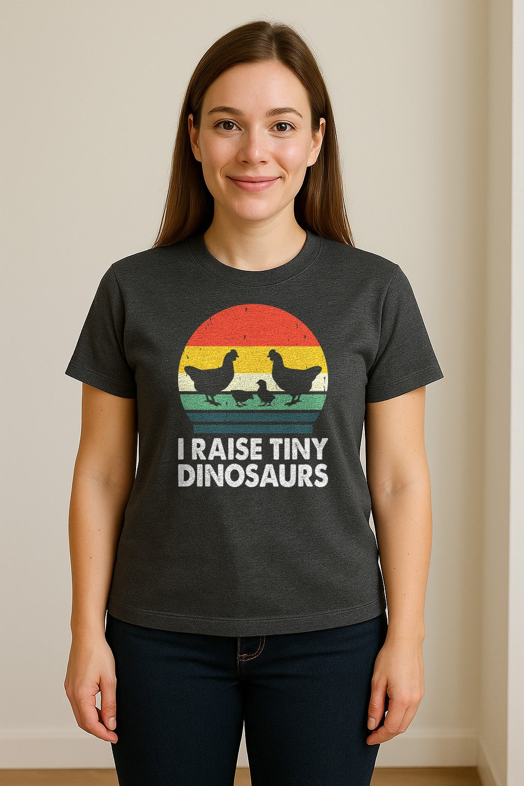Chicken T-Shirt, I Raise Tiny Dinosaurs Retro Farm Life Graphic for Backyard Flock Owners and Homesteaders
