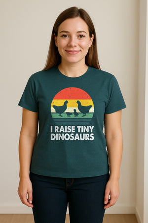Chicken T-Shirt, I Raise Tiny Dinosaurs Retro Farm Life Graphic for Backyard Flock Owners and Homesteaders