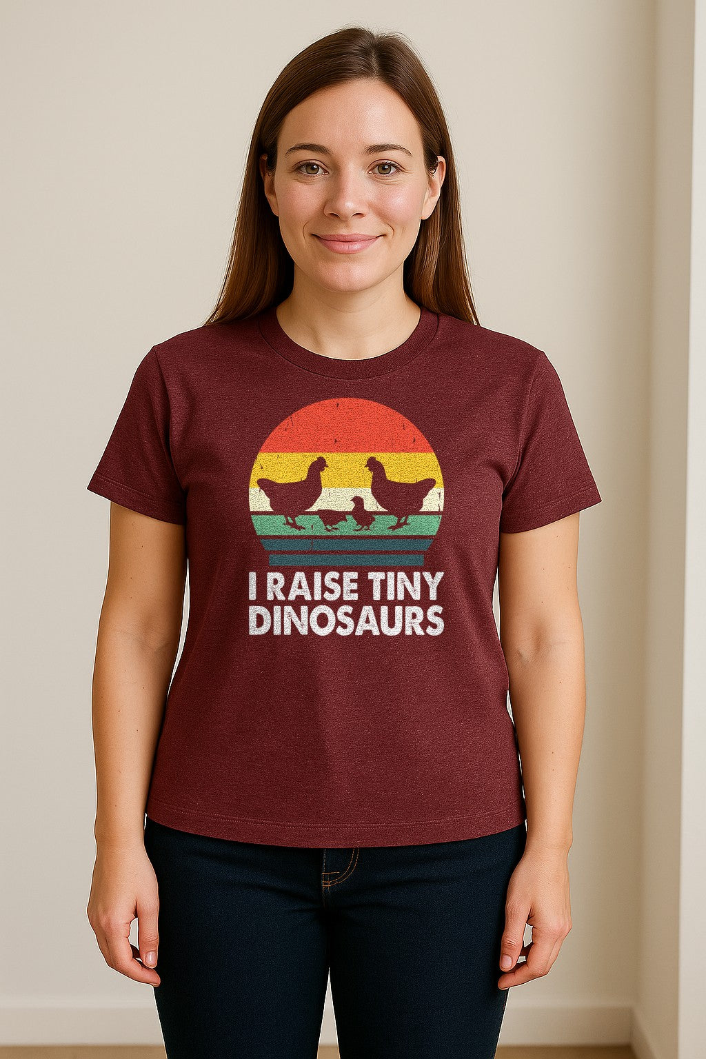 Chicken T-Shirt, I Raise Tiny Dinosaurs Retro Farm Life Graphic for Backyard Flock Owners and Homesteaders