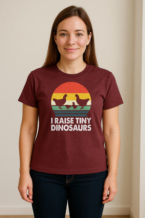 Chicken T-Shirt, I Raise Tiny Dinosaurs Retro Farm Life Graphic for Backyard Flock Owners and Homesteaders