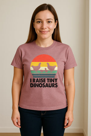 Chicken T-Shirt, I Raise Tiny Dinosaurs Retro Farm Life Graphic for Backyard Flock Owners and Homesteaders