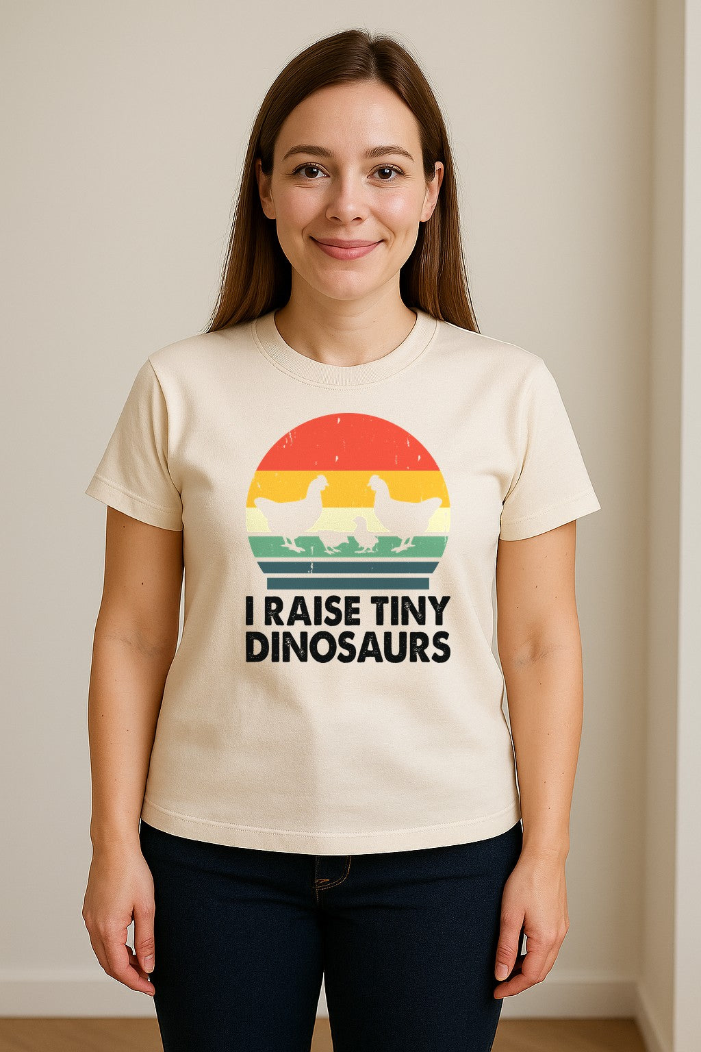 Chicken T-Shirt, I Raise Tiny Dinosaurs Retro Farm Life Graphic for Backyard Flock Owners and Homesteaders