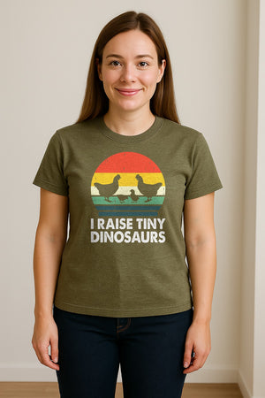 Chicken T-Shirt, I Raise Tiny Dinosaurs Retro Farm Life Graphic for Backyard Flock Owners and Homesteaders