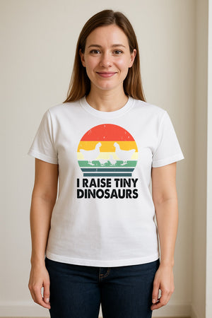 Chicken T-Shirt, I Raise Tiny Dinosaurs Retro Farm Life Graphic for Backyard Flock Owners and Homesteaders