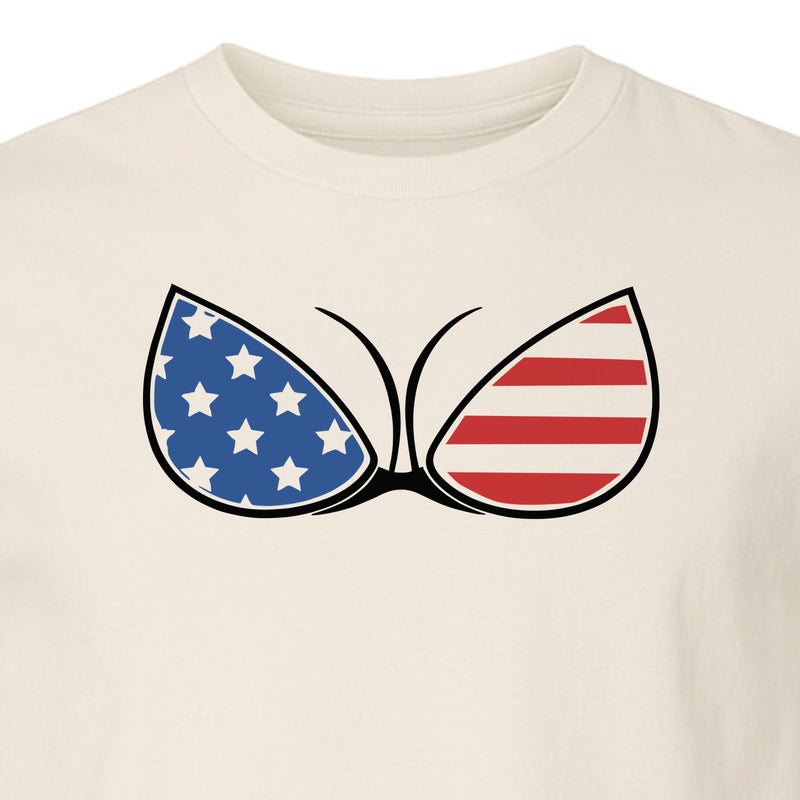 Patriotic Bikini T-Shirt, Star and Stripe Bra Graphic for Fourth of July Celebrations