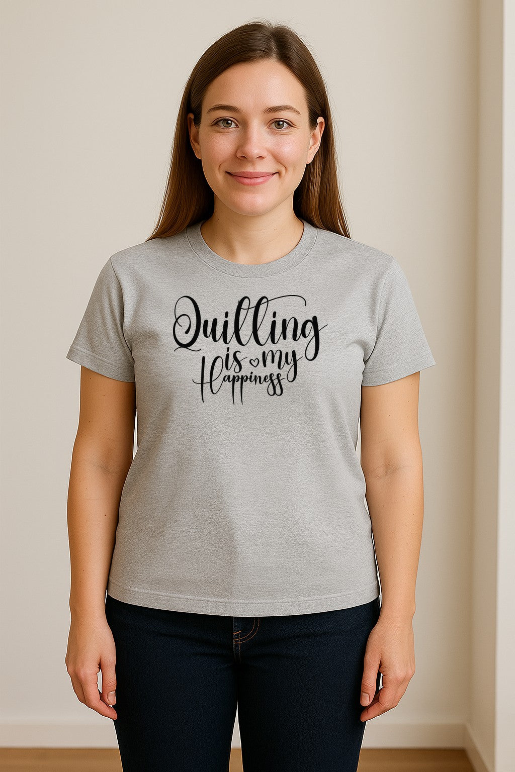 Quilting Is My Happiness T-Shirt, Script Lettering Design for Quilters, Sewing Fans and Craft Makers