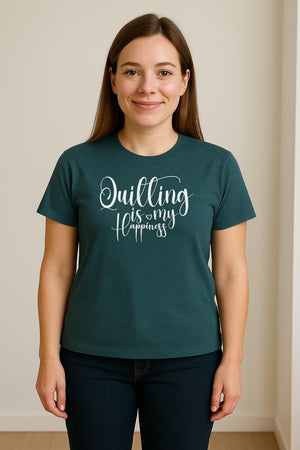 Quilting Is My Happiness T-Shirt, Script Lettering Design for Quilters, Sewing Fans and Craft Makers
